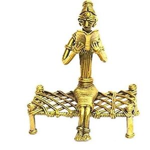 Handmade Brass Dhokra Reading Lady on cot